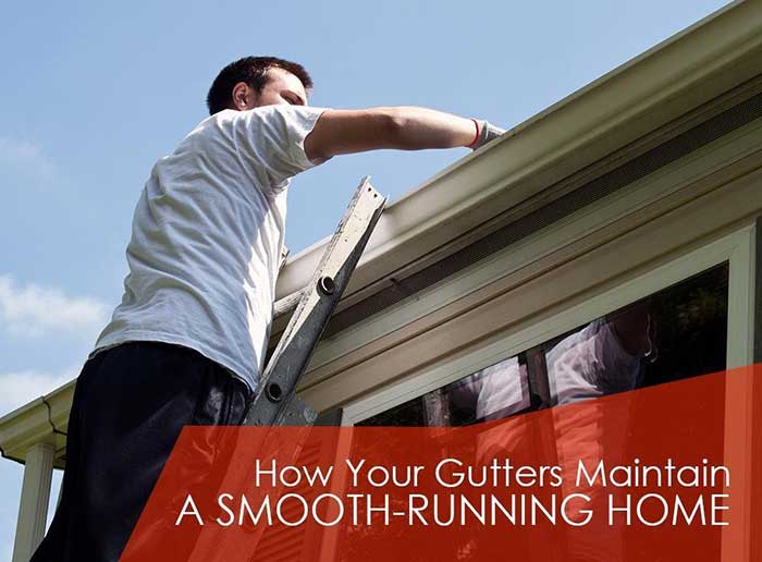 Man installing a gutter of a home